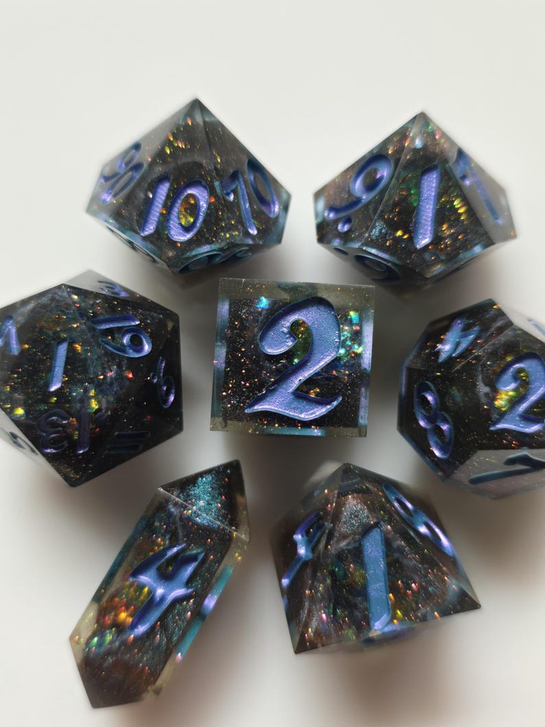 Alien Geode - 7 Piece Sharp Edge Dice, Handmade, Resin Dice Set ...