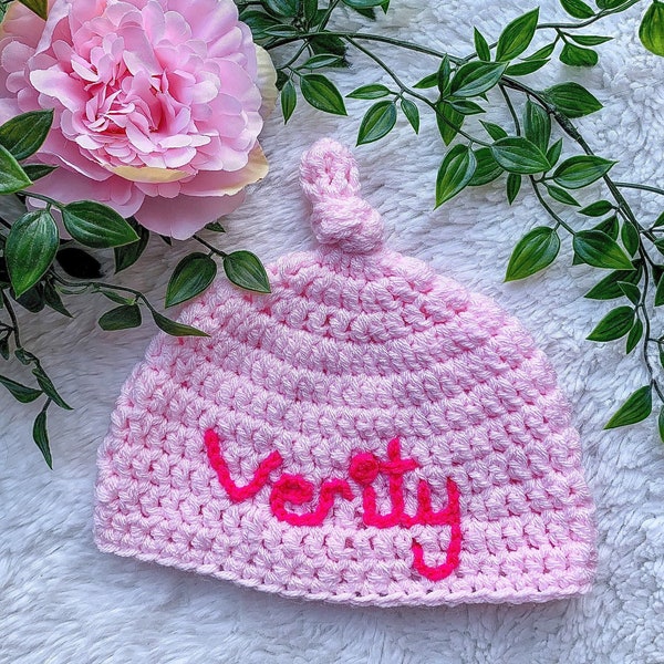 Personalised custom handmade baby hat, baby shower gift, coming home hat, baby hospital hat, baby name hat, new baby gift, baby girl gift