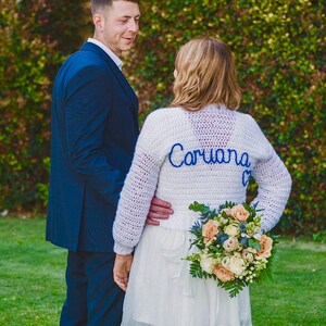 SEND IN SERVICE Personalised bride wedding cardigan hand embroidered, just married wedding cardigan, gift for bride image 8