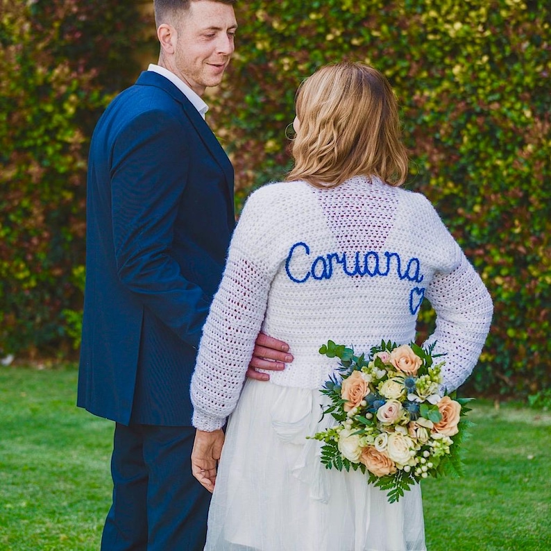 SEND IN SERVICE Personalised bride wedding cardigan hand embroidered, just married wedding cardigan, gift for bride image 8