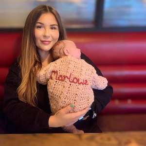 Personalised baby kids handmade cardigan, name cardigan, embroidered baby cardigan, hand knit baby cardigan personalised, new baby gift