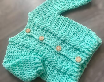 3-6 months personalised baby cardigan ready to ship, hand embroidered name cardigan, new baby gift, handmade baby name cardigan