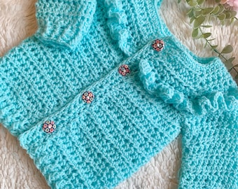 3-6 months Personalised baby name cardigan, Hand embroidered baby cardigan, Handmade baby cardigan, new baby girl gift, baby name knit