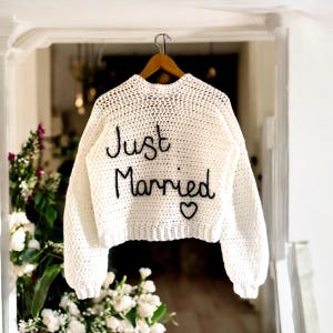 Personalised handmade bride wedding cardigan hand embroidered, just married wedding cardigan, gift for bride & bridesmaids, bridal sweater