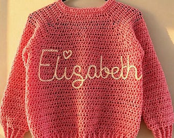 Handmade Personalised Name Baby Knit Cardigan, Custom Crochet Sweater