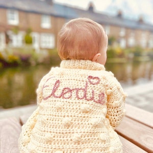 Personalised name knit baby cardigan gift, Newborn-7 years embroidered name cardigan sweater, toddler first birthday gift, baby keepsake