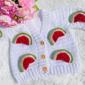 Personalised baby/kids handmade watermelon cardigan, personalised baby cardigan, new baby gift, baby’s coming home outfit, hand knit baby