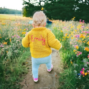 Personalised name knit baby cardigan gift, Newborn-7 years embroidered name cardigan sweater, toddler first birthday gift, baby keepsake