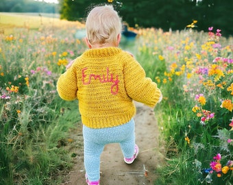 Personalised name knit baby cardigan gift, Newborn-7 years embroidered name cardigan sweater, toddler first birthday gift, baby keepsake