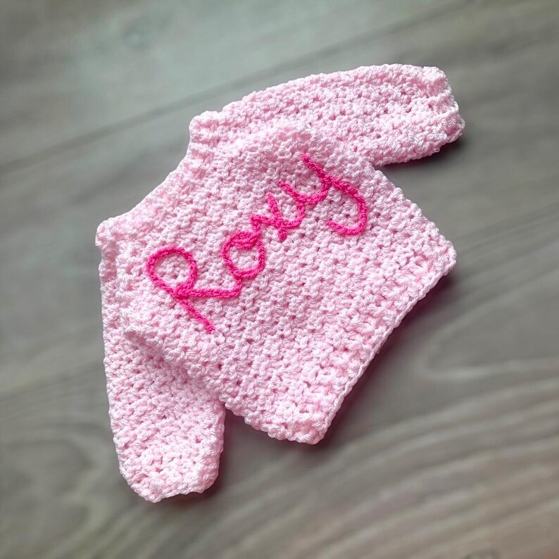 Personalised baby/kids handmade cardigan, new baby gift, baby’s coming home outfit, baby name cardigan, handmade children’s name cardigan image 14