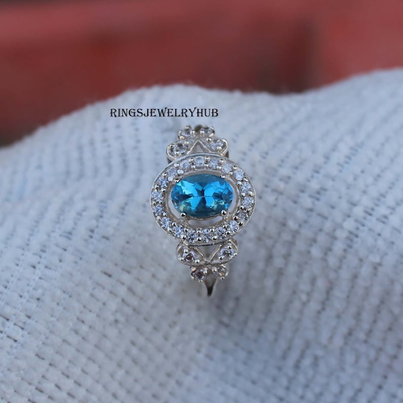 Swiss Blue Topaz Ring Sky Blue Topaz Silver Jewelry 925 Sterling Silver Birthday Gift Ring November Birthstone