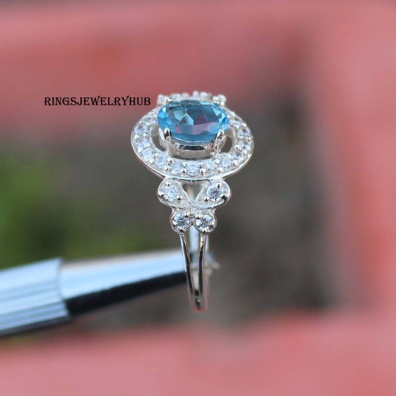 Swiss Blue Topaz Ring Sky Blue Topaz Silver Jewelry 925 Sterling Silver Birthday Gift Ring November Birthstone