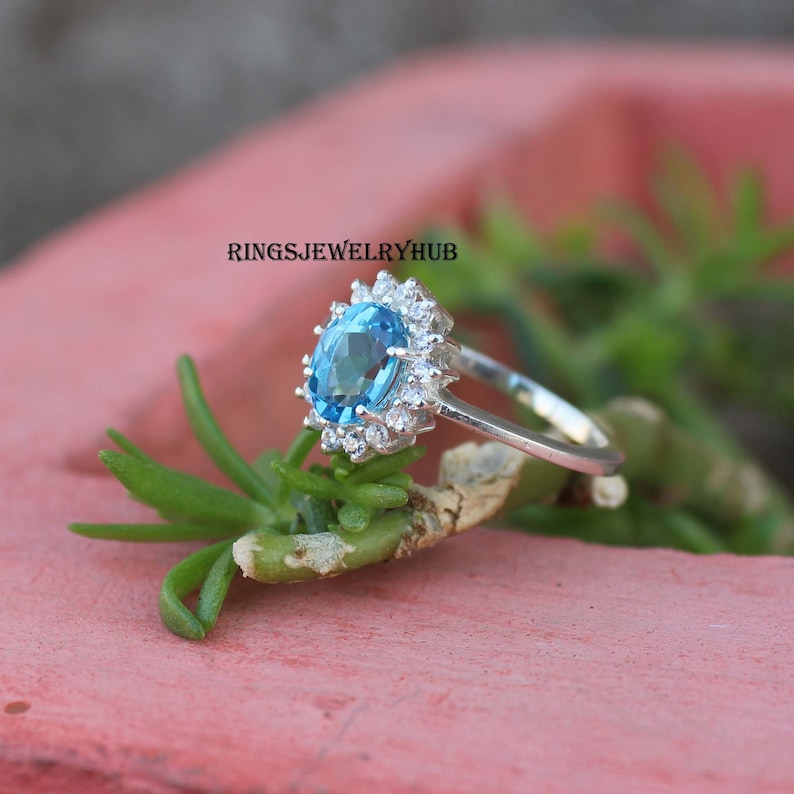 Swiss Blue Topaz Ring Topaz Sterling Silver Engagement Ring For Wife Topaz Silver Ring Gemstone Ring Swiss Blue Topaz Blue Stone Ring