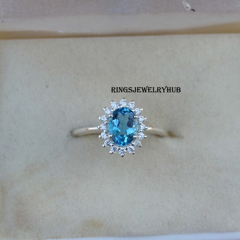 Swiss Blue Topaz Ring Topaz Sterling Silver Engagement Ring For Wife Topaz Silver Ring Gemstone Ring Swiss Blue Topaz Blue Stone Ring