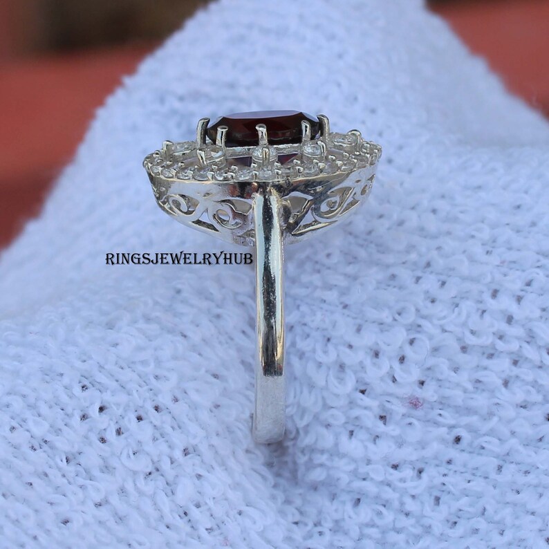 Garnet Silver Ring 925 Sterling Silver Healing Gemstone Engagement Ring Silver Jewelry January Birthstone Gift For Her