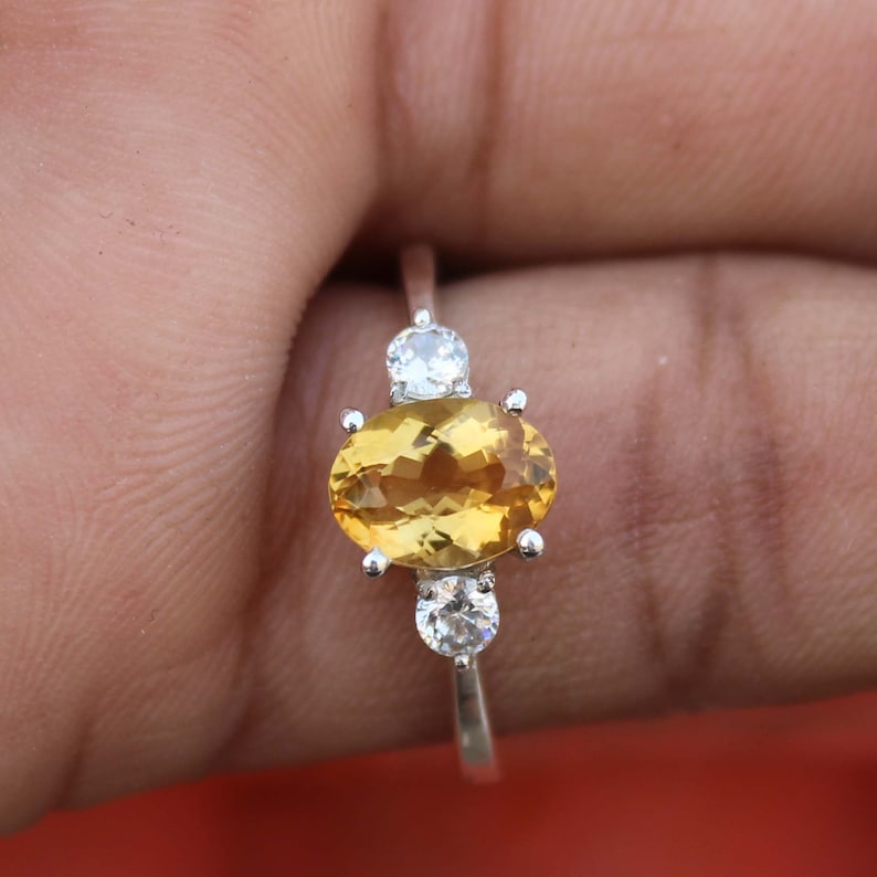 Womens Citrine Ring Natural Gemstone Ring Citrine Jewelry Yellow Gemstone Ring Citrine Ring Made For Her