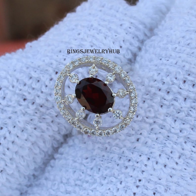 Garnet Silver Ring 925 Sterling Silver Healing Gemstone Engagement Ring Silver Jewelry January Birthstone Gift For Her