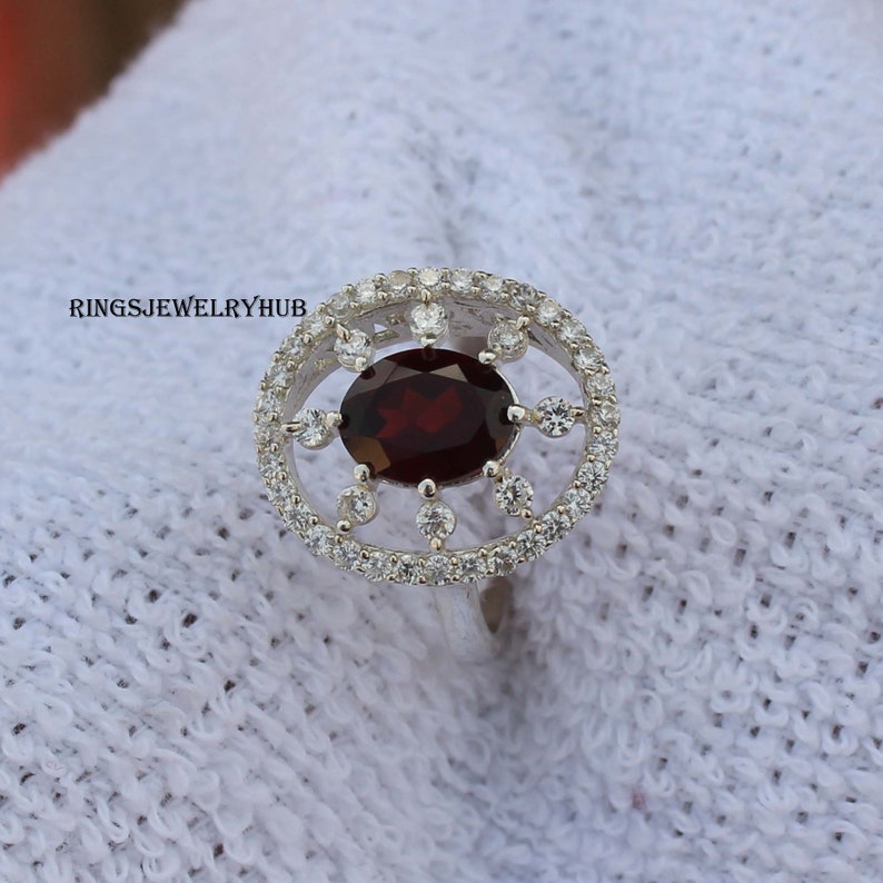 Garnet Silver Ring 925 Sterling Silver Healing Gemstone Engagement Ring Silver Jewelry January Birthstone Gift For Her