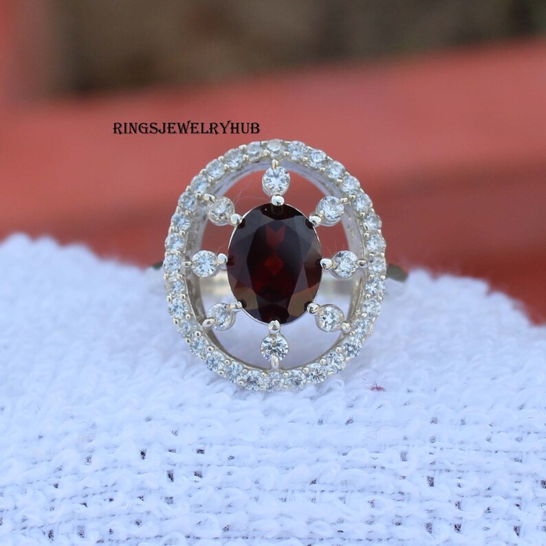 Garnet Silver Ring 925 Sterling Silver Healing Gemstone Engagement Ring Silver Jewelry January Birthstone Gift For Her