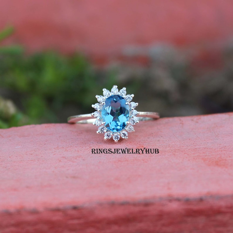 Swiss Blue Topaz Ring Topaz Sterling Silver Engagement Ring For Wife Topaz Silver Ring Gemstone Ring Swiss Blue Topaz Blue Stone Ring