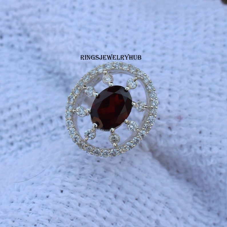 Garnet Silver Ring 925 Sterling Silver Healing Gemstone Engagement Ring Silver Jewelry January Birthstone Gift For Her