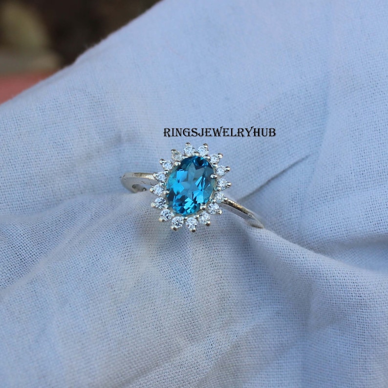 Swiss Blue Topaz Ring Topaz Sterling Silver Engagement Ring For Wife Topaz Silver Ring Gemstone Ring Swiss Blue Topaz Blue Stone Ring