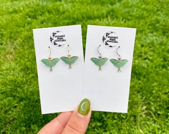 Realistic Luna Moth Die Cut Resin Earrings | Green Nature Earrings | Cottagecore Jewelry | Nickel Free | Handmade Butterfly Inspired Gift