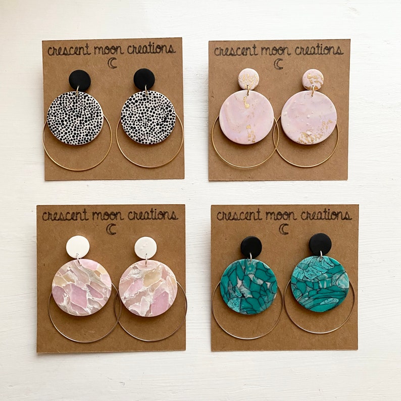 Large Circle Faux Crystal Statement Earrings Lightweight Boho GoldSilver- Gifts for Her Dangle Nickel Free Handmade Polymer Clay
