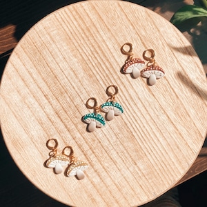 Mushroom Huggies Gold/Silver Earrings Cottage Core - Nickel Free Handmade Polymer Clay - Gifts for Her - Lightweight Boho