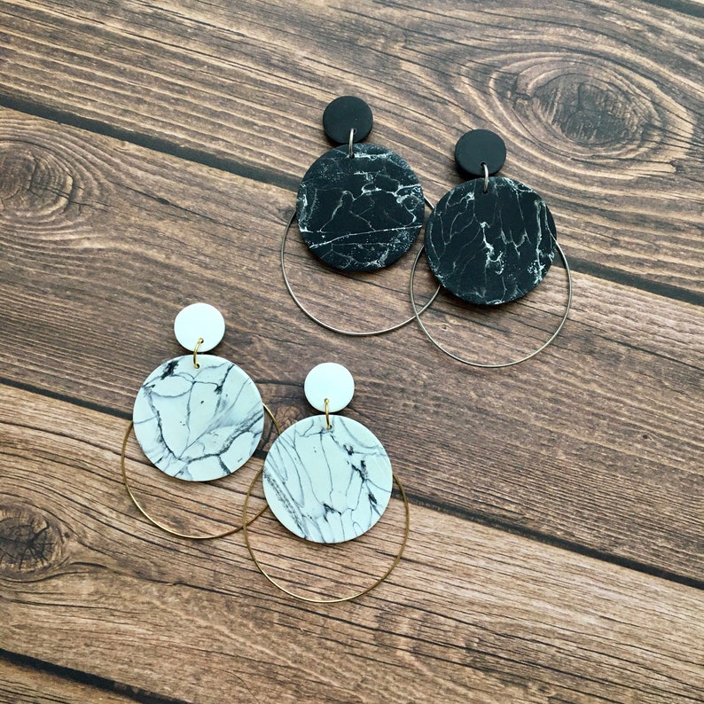 Large Circle Faux Crystal Statement Earrings Lightweight Boho GoldSilver- Gifts for Her Dangle Nickel Free Handmade Polymer Clay