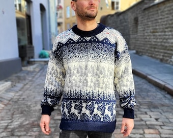 Men's Nordic Sweater, Faire Isle Wool Sweater, Scandinavian Sweater, Vintage Nordic Wool Sweater, Sustainable Clothing, Christmas sweater