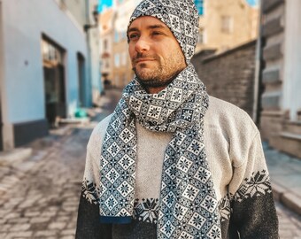 Bonnet en laine, bonnet slouchy, ensemble bonnet et écharpe nordique tricoté, laine mérinos fine, bonnet et écharpe été/printemps, bonnet slouchy pour homme, éthique