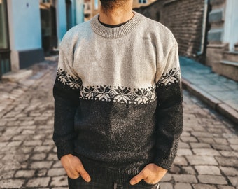 Men's Nordic Sweater, Faire Isle Wool Sweater, Scandinavian Sweater, Vintage Nordic Wool Sweater, Sustainable Clothing, Knit mens pullover