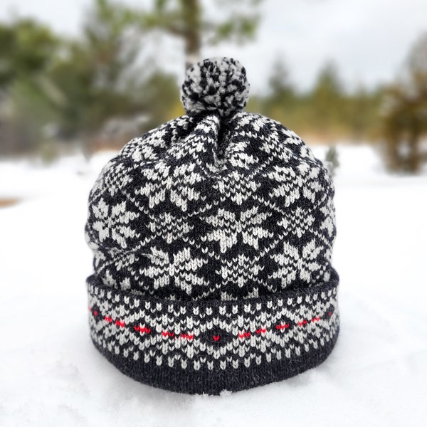 Bonnet en laine tricoté, bonnet de ski d'hiver, bonnet d'hiver tricoté à motif Fair Isle, chapeaux nordiques tricotés, accessoires tricotés, bonnet d'hiver chaud