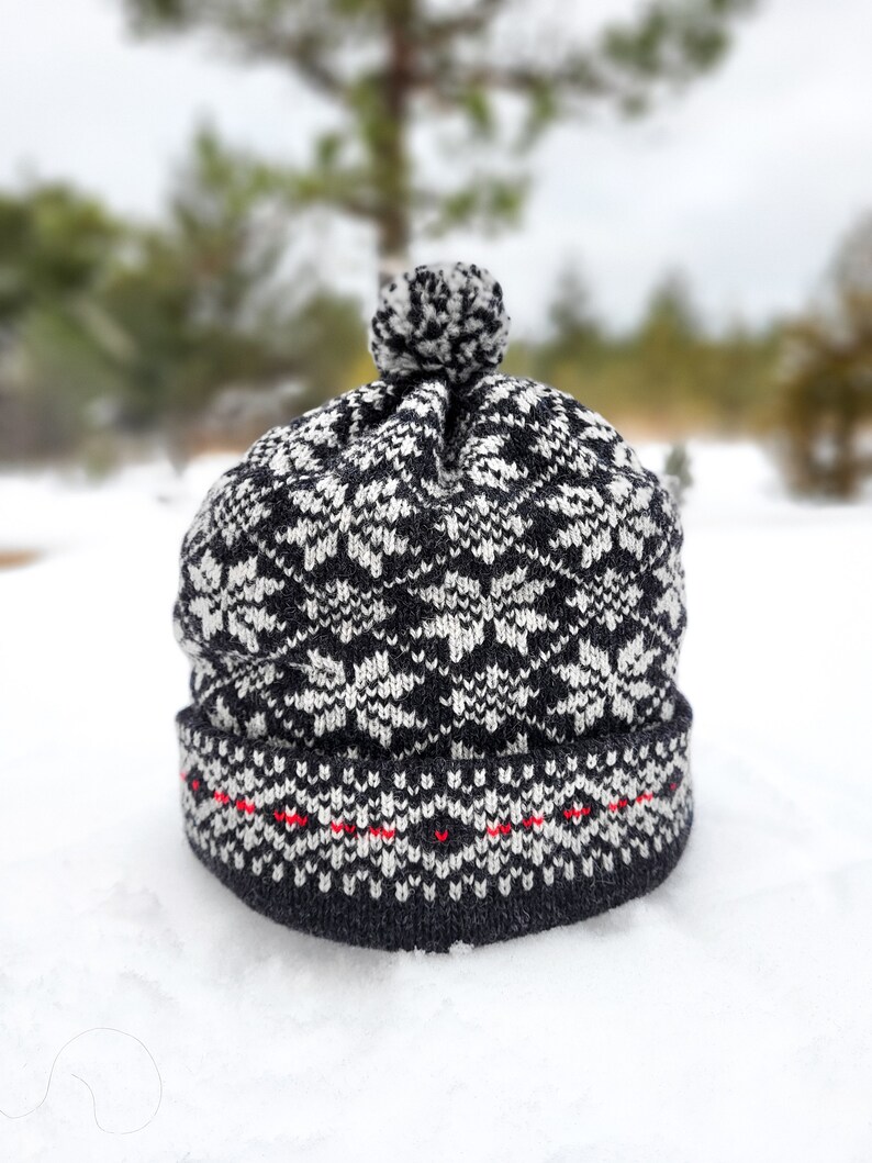 Bonnet en laine tricoté, bonnet de ski d'hiver, bonnet d'hiver tricoté à motif Fair Isle, chapeaux nordiques tricotés, accessoires tricotés, bonnet d'hiver chaud image 1