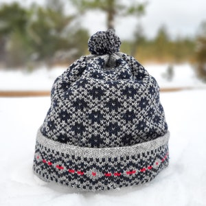 Bonnet en laine tricoté, bonnet de ski d'hiver, bonnet d'hiver tricoté à motif Fair Isle, chapeaux nordiques tricotés, accessoires tricotés, bonnet d'hiver chaud image 3