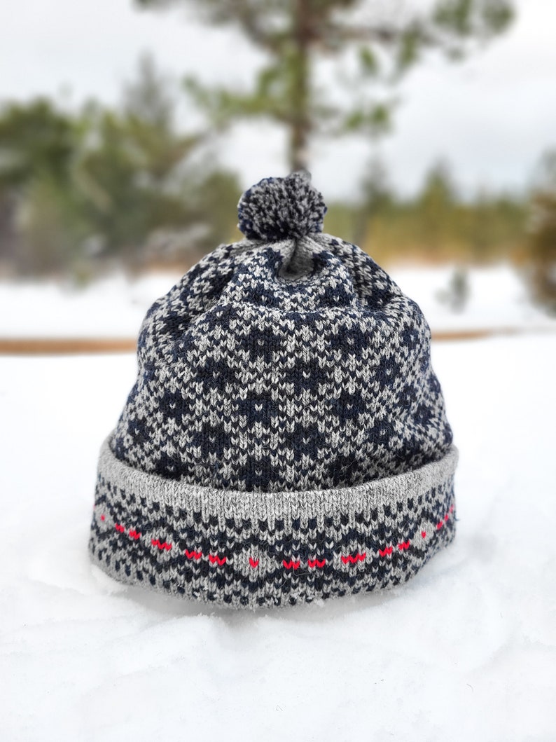 Bonnet en laine tricoté, bonnet de ski d'hiver, bonnet d'hiver tricoté à motif Fair Isle, chapeaux nordiques tricotés, accessoires tricotés, bonnet d'hiver chaud image 3