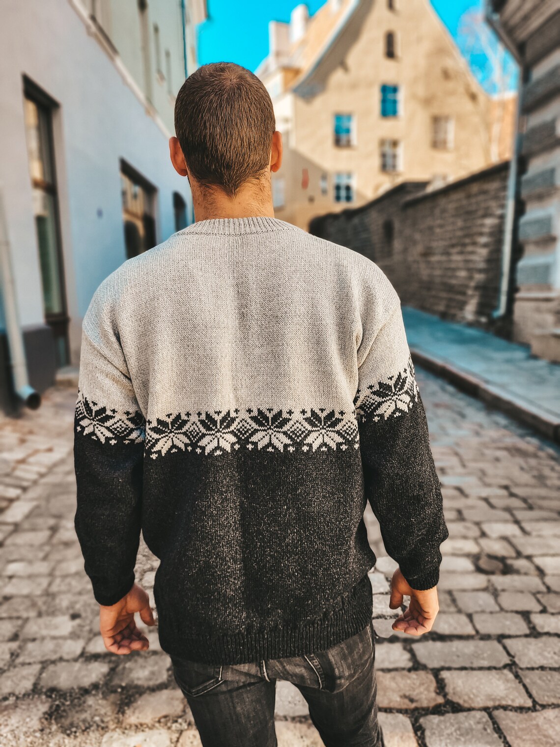 Men's Nordic Sweater, Faire Isle Wool Sweater, Scandinavian Sweater