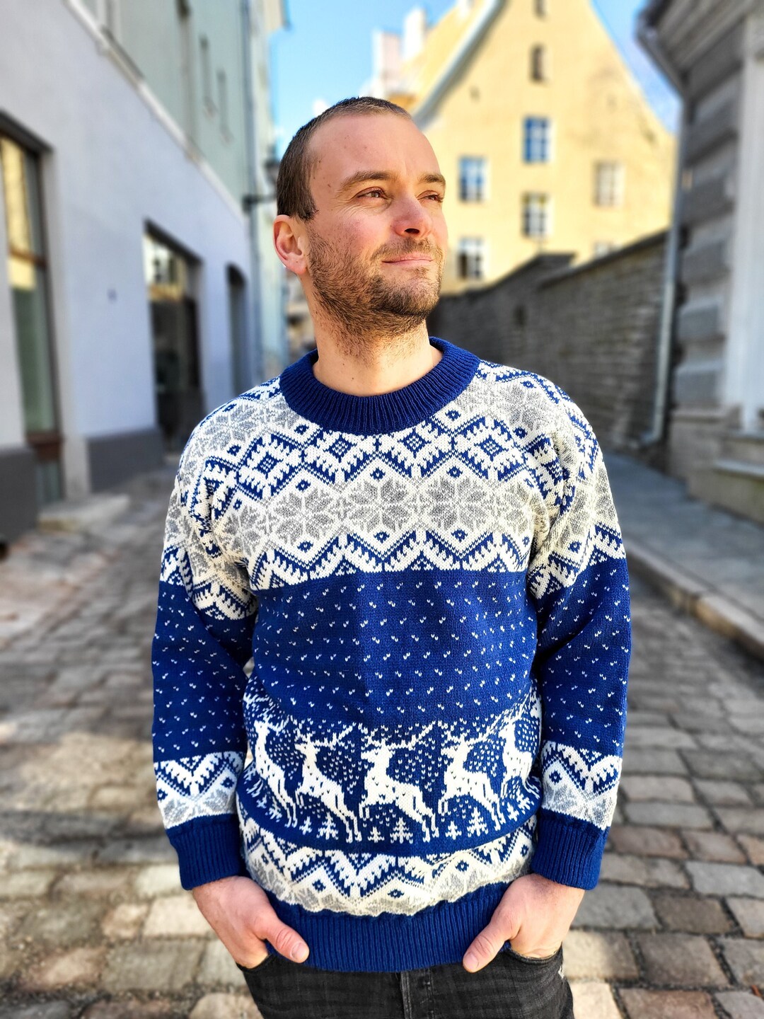 Men's Nordic Sweater, Faire Isle Wool Sweater, Scandinavian Sweater