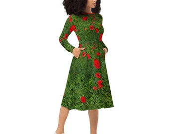Long sleeve midi dress (2xs-6xl) - Poppy Flower - Spreewaldliebe