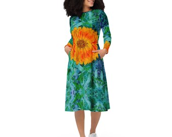 All-over print long sleeve midi dress (2xs-3xl) - Florange - Spreewaldliebe