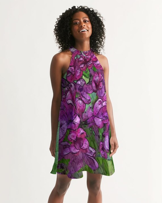 Vestido de gasa con cuello halter para mujer xs 2xl wild lilac Spreewaldliebe Etsy Mexico