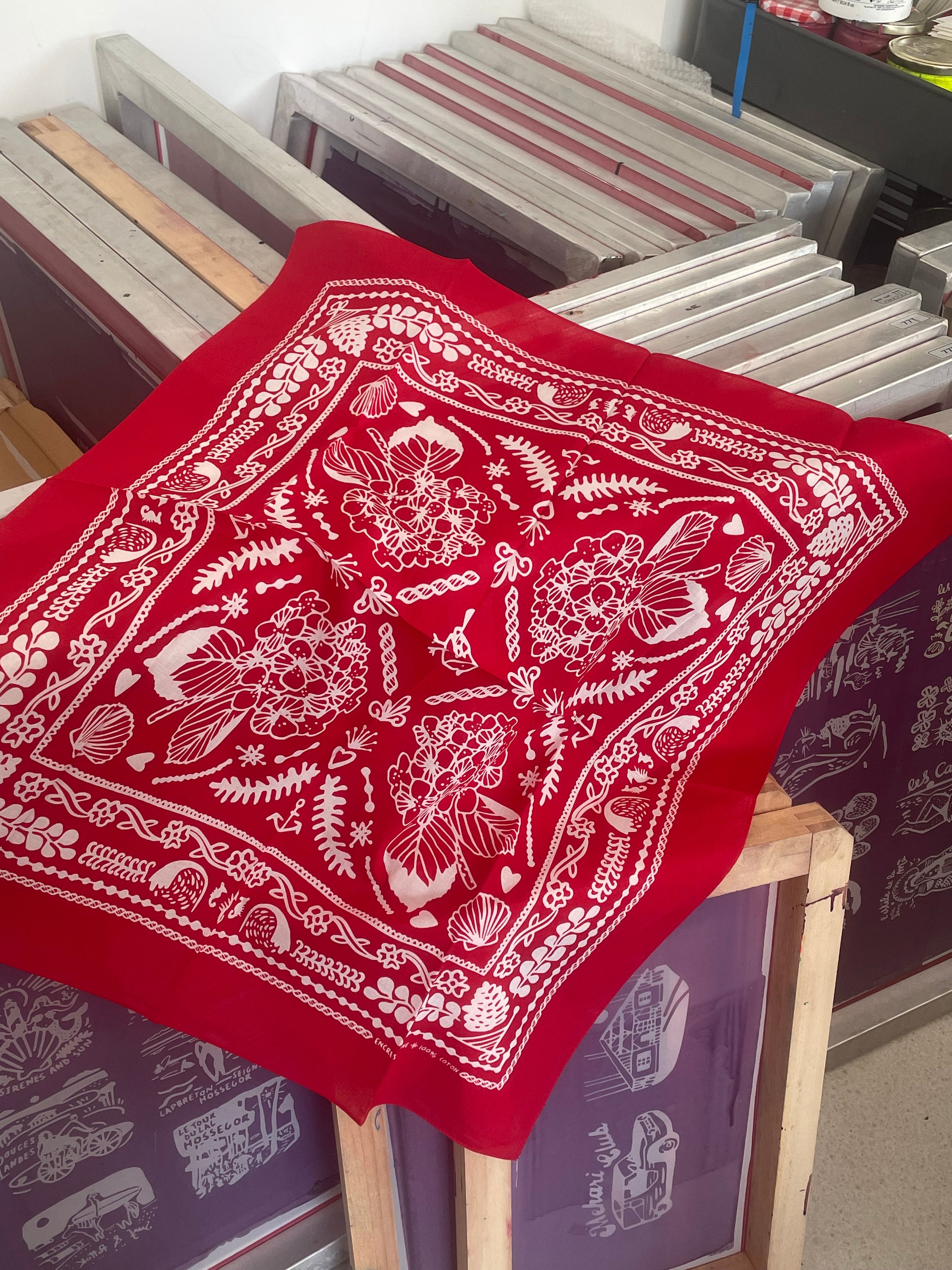 Petit Foulard Bandana Coton Rouge Foncé - Unisexe - Vintage - Italie