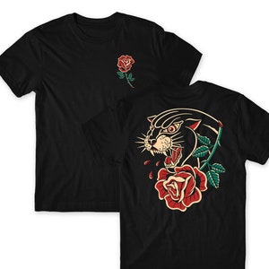 Panther Rose Tattoo T-shirt, Rose Tattoo, Graphic Tee, Tattoo Shirt, Tattoo Clothing, Streetwear Shirt, Tattoo Inspired Shirt