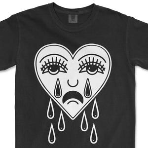 Crying Heart, Traditional Tattoo Shirt, Old School Tattoo, American Traditional, Goth Shirt, Emo Shirt, Heartbroken, Dark Aesthetic