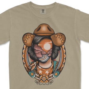 Tattoo Inspired Cowgirl Tshirt, Vintage Tattoo Shirt, Traditional Tattoo Shirt, Western Cowboy Shirt, Tattoo Art Shirt, Tattoo Print Tee