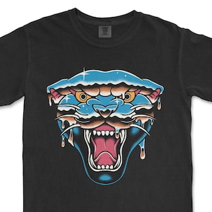 Chrome Panther Tattoo Shirt, Tattoo Graphic Tee, Old School Tattoo Clothing, American Traditional Tattoo Apparel, Panther T Shirts