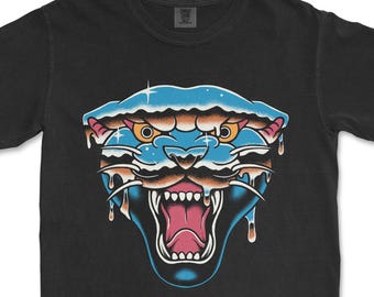 Chrome Panther Tattoo T-Shirt, American Traditional Tattoo Clothing, Comfort Colors