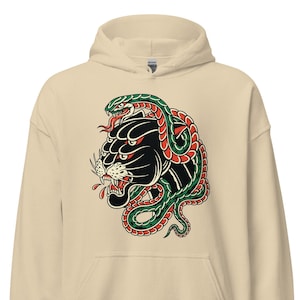 4 Eyed Panther Snake, Traditional Tattoo Hoodie, Tattoo Clothing, Tattoo Design, Streetwear, Tattoo Lover, Tattoo Apparel, Snake Hoodie