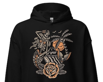Skeleton Mermaid Tattoo Hoodie, Old School Sailor Design